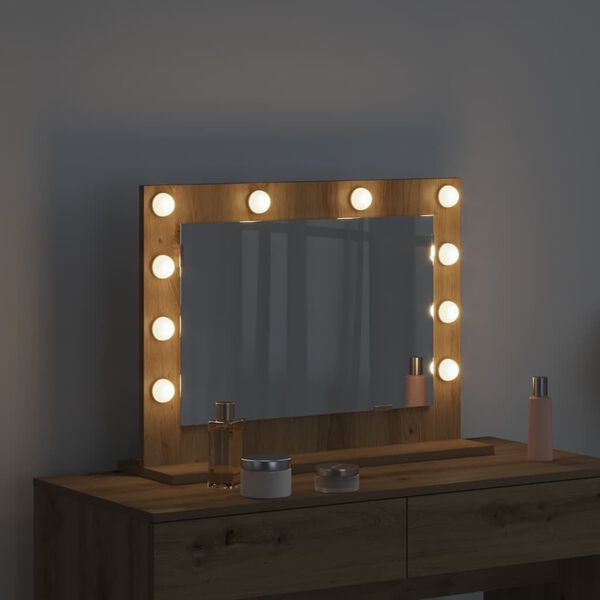 vidaXL Vanity Mirror with LED Strip Lights Artisan Oak 60 x 45 x 18 cm