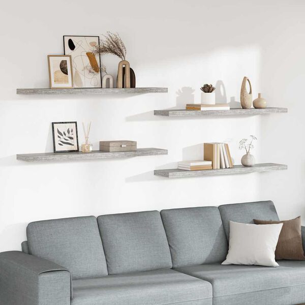 vidaXL Floating Wall Shelves 4 pcs Concrete Grey 120x23.5x3.8 cm MDF
