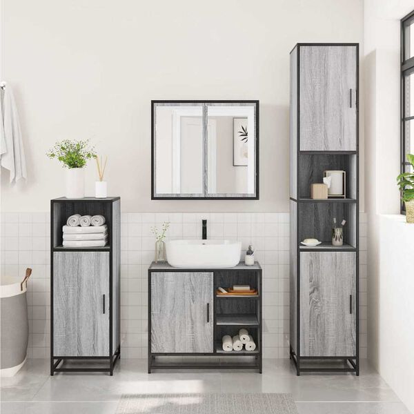 vidaXL Bathroom Sink Cabinet Grey Sonoma 65x33x60 cm Engineered Wood