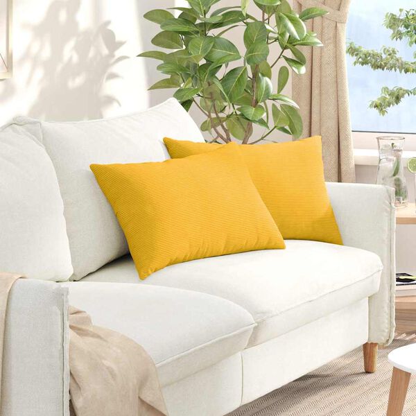 vidaXL Sofa Pillows 2 pcs Light Yellow 60 x 40 cm Corduroy Fabric