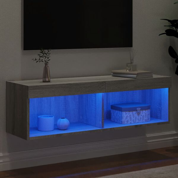 vidaXL TV Cabinet with LED Lights Grey Sonoma 100x30x30 cm
