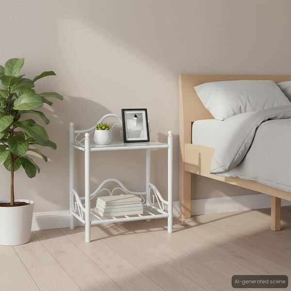 vidaXL Bedside Table Steel and Tempered Glass 45x30.5x60 cm White