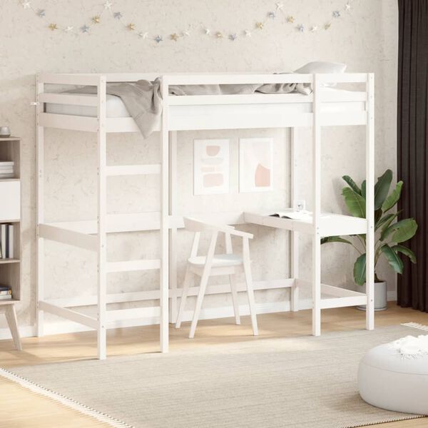 vidaXL Loft Bed without Mattress White 100x200 cm Solid Wood Pine