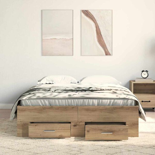 vidaXL Bed Frame with Drawer Artisan Oak 120 x 190 cm Engineered Wood