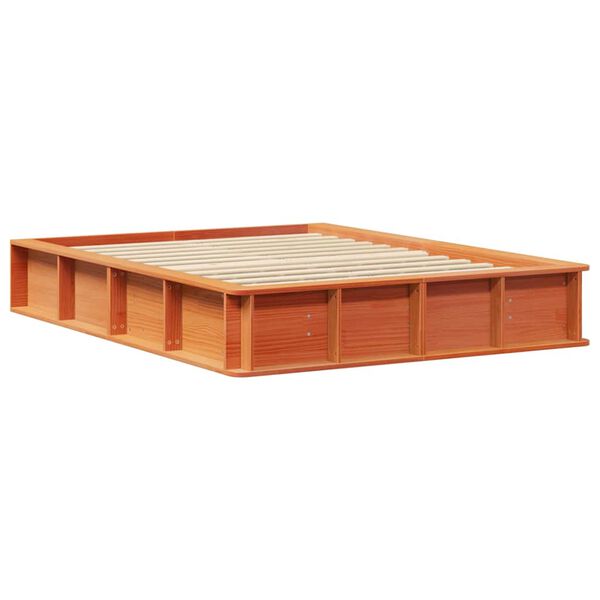 vidaXL Bed Frame Wax Brown 135 x 190 cm Solid Pine Wood