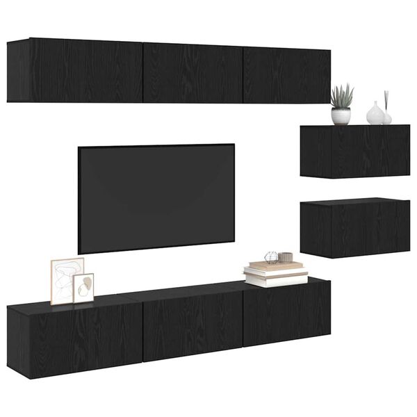 vidaXL TV Cabinet Set Wall-mounted Black Oak Engineered Wood