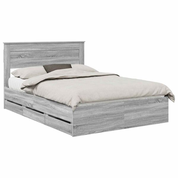 vidaXL Bed Frame with Drawer Grey Sonoma 150 x 200 cm Engineer Wood