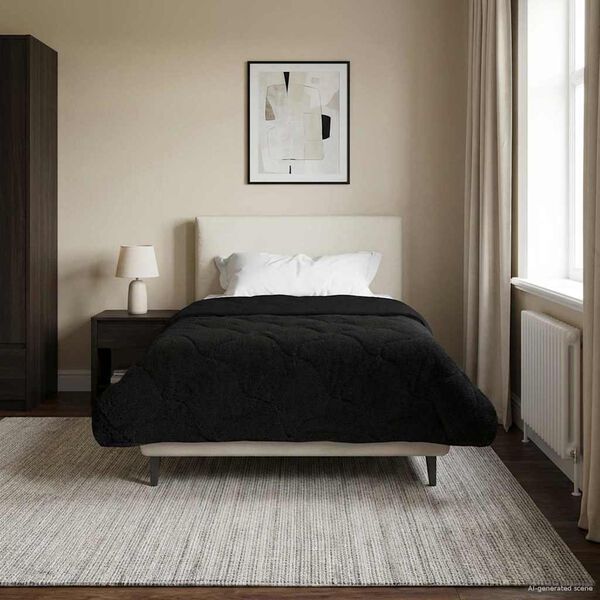 vidaXL Full Year Duvet Black 155 x 200 cm Microfiber and Teddy fleece