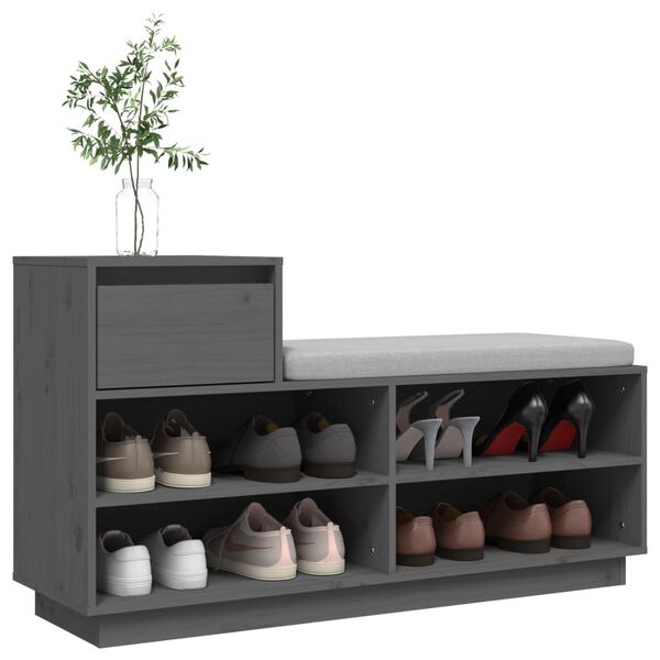 vidaXL Shoe Cabinet Grey 110x34x61 cm Solid Wood Pine