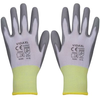 vidaXL Work Gloves PU 24 Pairs White and Grey Size 10/XL