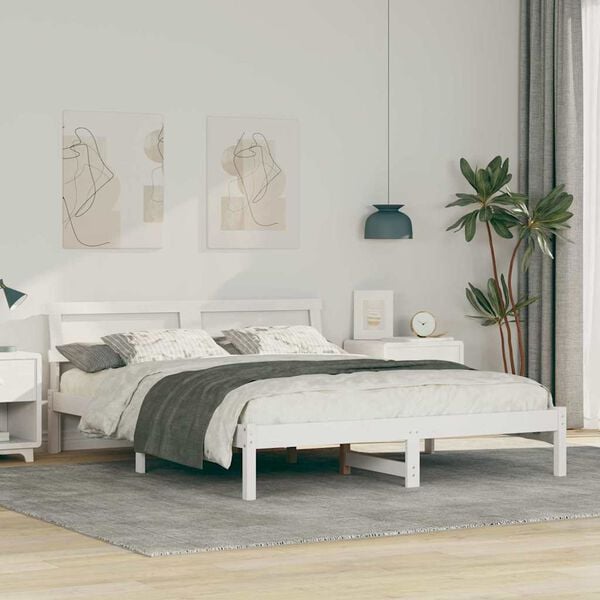 vidaXL Bed Frame with Headboard White 140 x 200 cm Solid Pine Wood