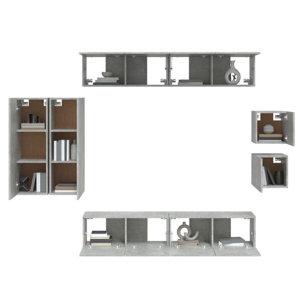 vidaXL 8 Piece TV Cabinet Set Concrete Grey Engineered Wood