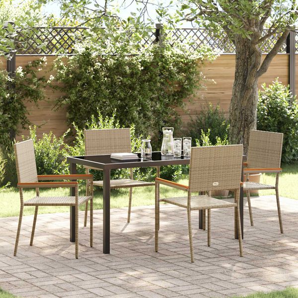 vidaXL Garden Dining Set with Cushion 5 pcs Beige Poly Rattan