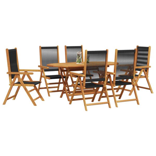 vidaXL Garden Dining Set 7 pcs Black Solid acacia wood and poly rattan