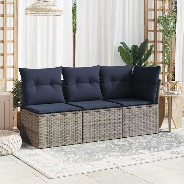 vidaXL Garden Sofa with Cushion Grey 62 x 62 x 69cm Poly Rattan