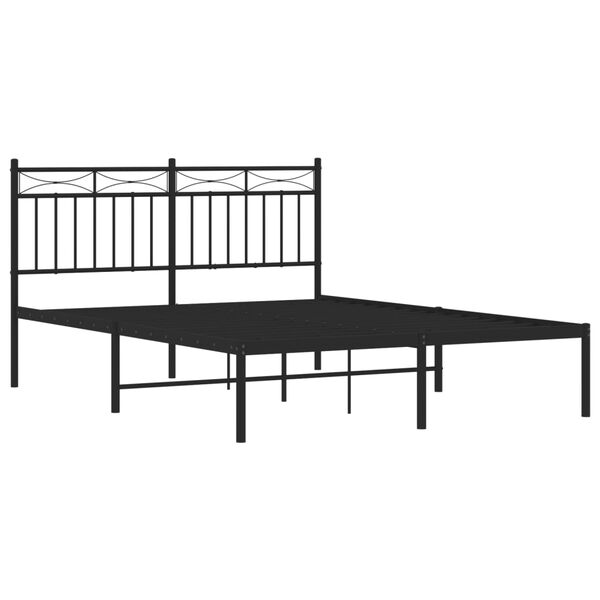 vidaXL Metal Bed Frame without Mattress with Headboard Black 135x190cm