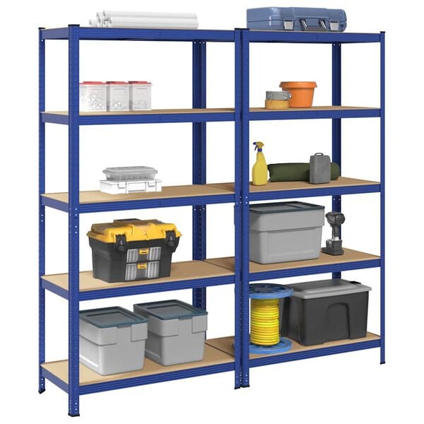vidaXL 5-Layer Storage Shelves 2 pcs Blue Steel&Engineered Wood