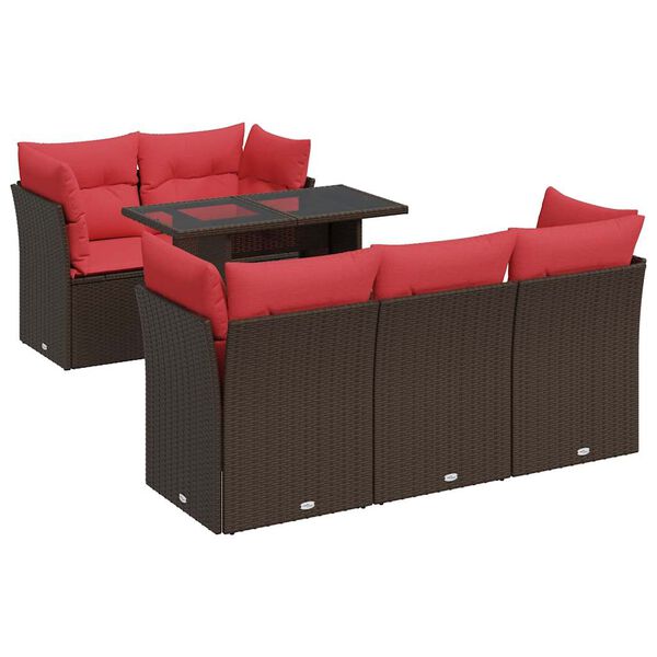 vidaXL 6 Piece Garden Sofa Set with Cushions Brown Poly Rattan Acacia