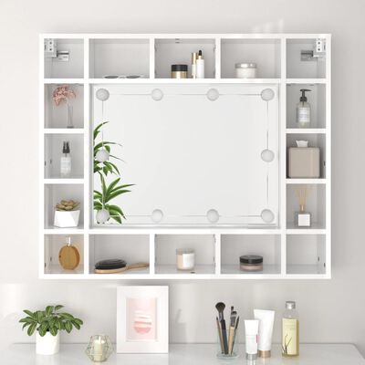 vidaXL Mirror Cabinet with LED High Gloss White 91x15x76.5 cm