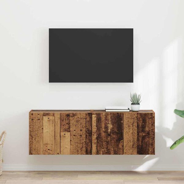 vidaXL TV Wall Cabinet Wall-mounted 2 pcs Old Wood 59.5 x 31 x 40 cm