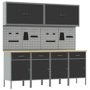 vidaXL Work Cabinet with Drawer 10 pcs Black Engineered Wood and Steel