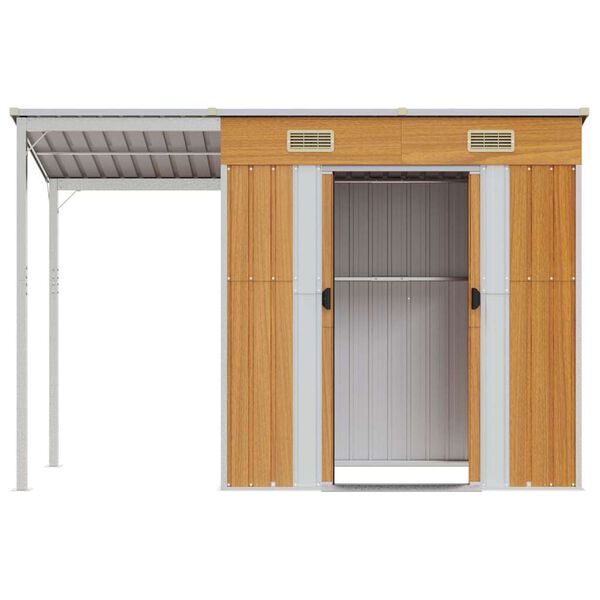 vidaXL Garden Shed with Extended Roof Light Brown 277x107x181cm Steel
