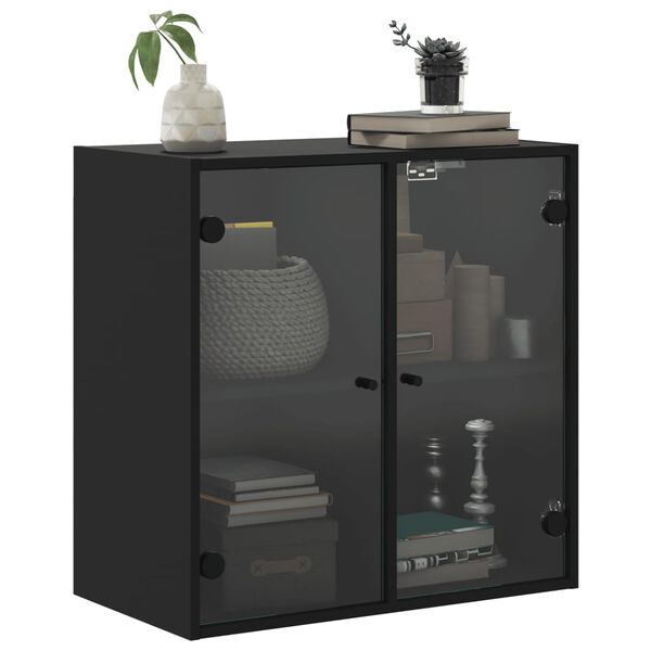 vidaXL Wall Cabinet with Glass Doors Black 68x37x68.5 cm