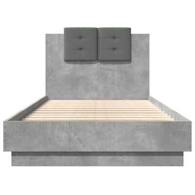 vidaXL Bed Frame with Headboard and LED Lights Concrete Grey 90x190 cm Single