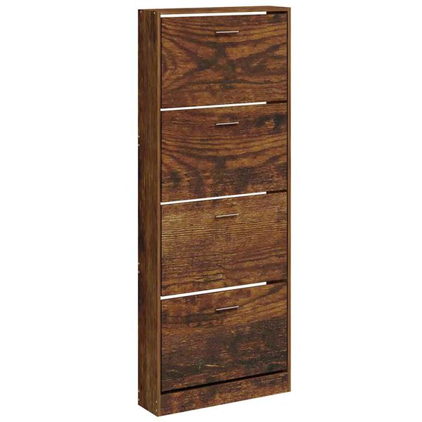 vidaXL Shoe Cabinet Smoked Oak 59x17x150 cm Engineered Wood