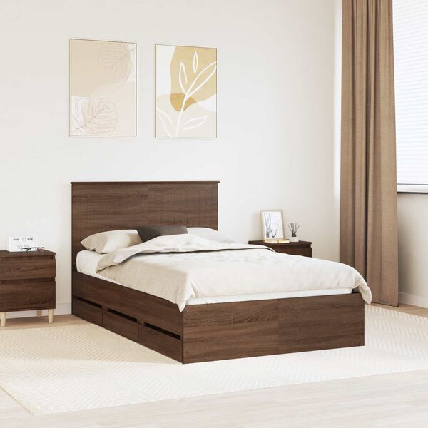 vidaXL Bed Frame with Drawer Brown Oak 120 x 200 cm Engineer Wood