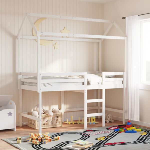 vidaXL Loft Bed with Ladder and Roof without Mattress White 90x190 cm Single