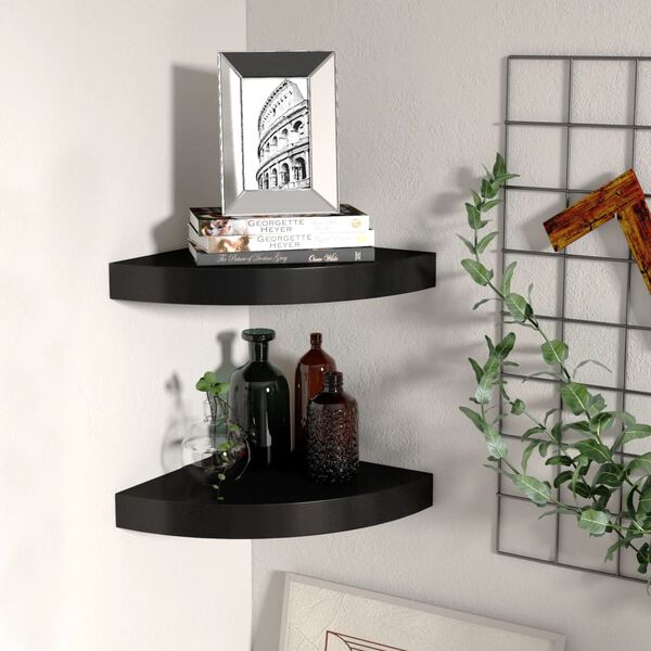 vidaXL Floating Corner Shelves 2 pcs Black 25x25x3.8 cm MDF