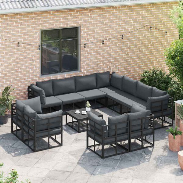 vidaXL Garden Sofa Set with Cushion Black Aluminium
