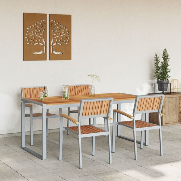 vidaXL Garden Dining Set 5 pcs Grey Solid Acacia Wood