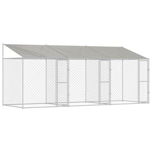 vidaXL Dog Cage with Roof Silver 600 x 200 x 256 cm Steel and PE