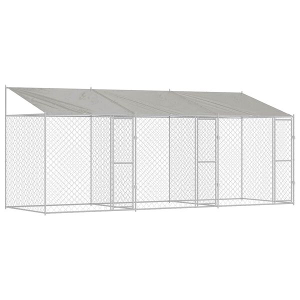 vidaXL Dog Cage with Roof Silver 600 x 200 x 258 cm Steel and PE