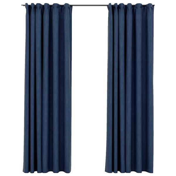 vidaXL Linen-Look Blackout Curtains with Hooks 2 pcs Blue 140x225 cm