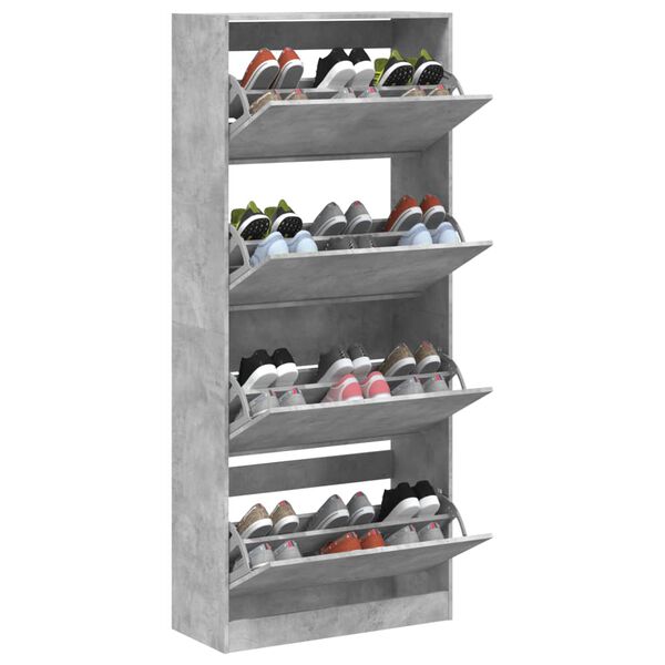 vidaXL Shoe Cabinet with 4 Flip-Drawers Concrete Grey 80x34x187.5 cm