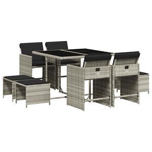 vidaXL 9 Piece Garden Dining Set with Cushions Light Grey Poly Rattan