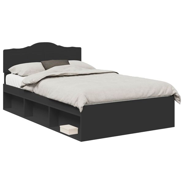 vidaXL Bed Frame with Headboard Black 120 x 200 cm Solid Pine Wood
