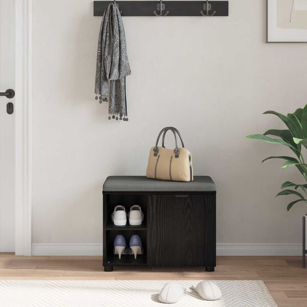 vidaXL Hall Bench Black Oak 60 x 38 x 46 cm Engineered Wood and Fabric