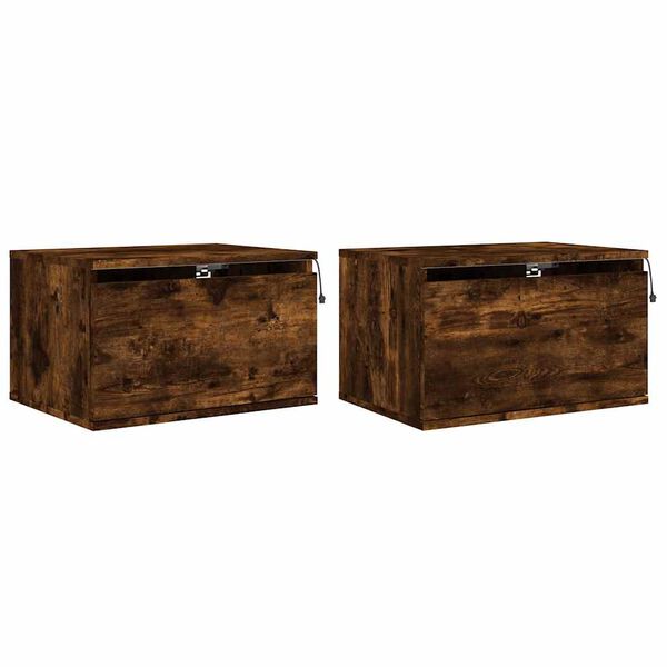 vidaXL Wall-mounted Bedside Cabinets with LED Lights 2 pcs Smoked Oak