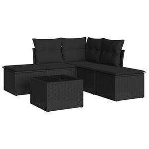 vidaXL Garden Sofa Set | Black | PE rattan | 6 Piece Set | Adjustable Feet