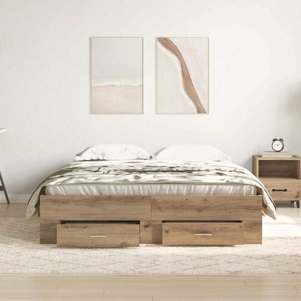 vidaXL Bed Frame with Drawer Artisan Oak 135 x 190 cm Engineered Wood
