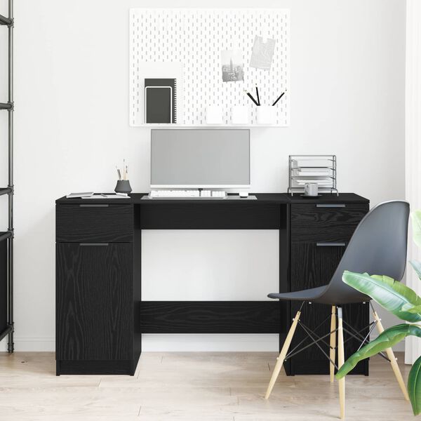 vidaXL Desk with Drawer Black Oak 133 x 50 x 75 cm Engineered Wood