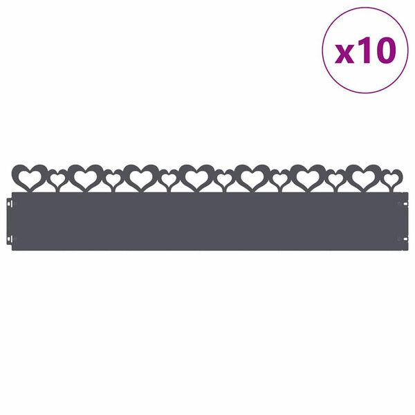 vidaXL Lawn Edgings 10 pcs Anthracite 103 x 0.05 x 22 cm Steel