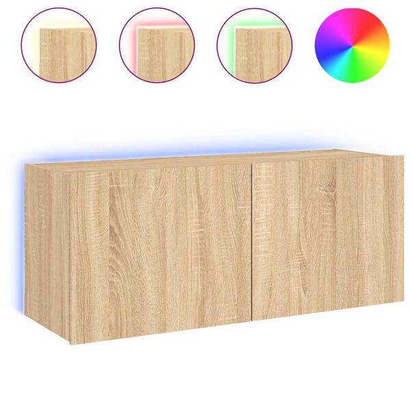 vidaXL TV Wall Cabinet with LED Lights Sonoma Oak 100x35x41 cm