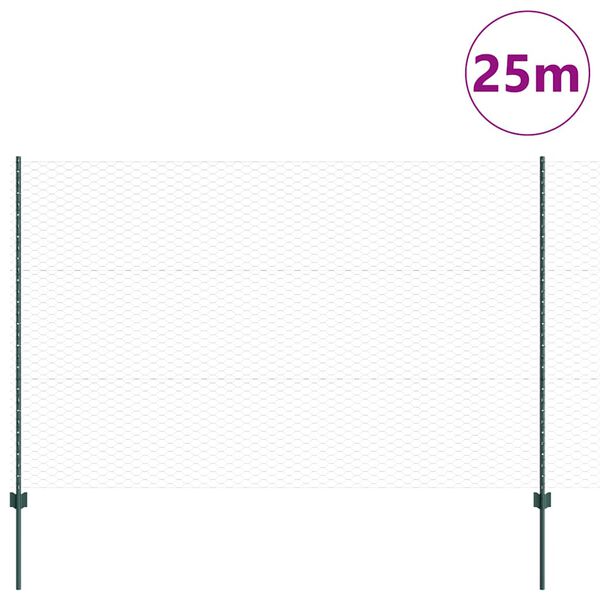 vidaXL Fence with Post Green 1.5 x 25 m Steel