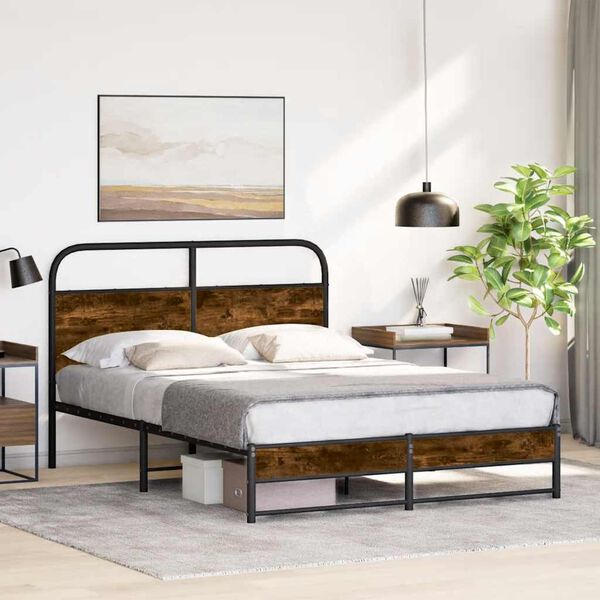 vidaXL Bed Frame Without Mattress 135x190 cm Smoked Oak Engineered Wood