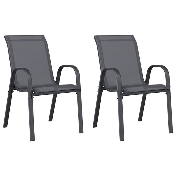 vidaXL Stackable Garden Chairs 2 pcs Grey Textilene Fabric